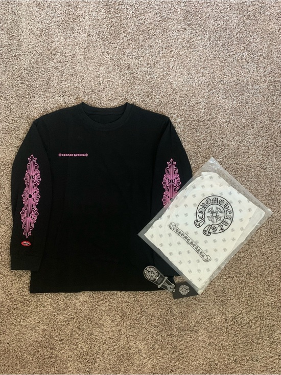 Chrome Hearts Other - Chrome Hearts Black Long-Sleeve Tee with Pink Sleeve Motifs